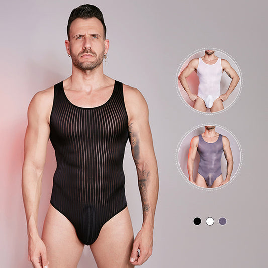 Thin Tight-fitting High Elastic Vertical Bar Men's One-piece
