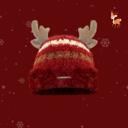 Christmas Deer Antler Knitted Hat