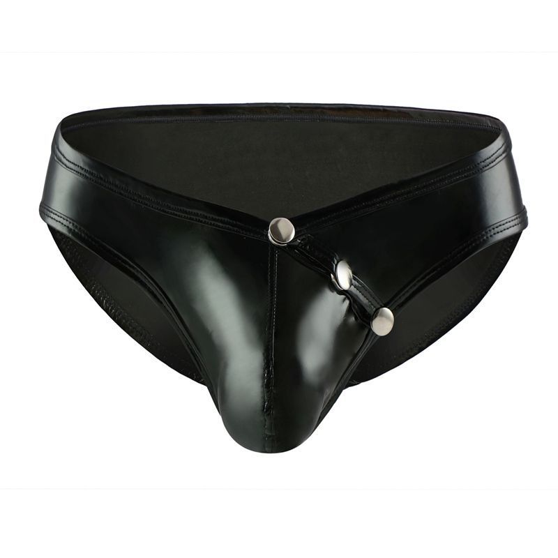 Men's Faux Leather U Convex Low Waist Briefs
