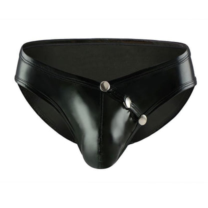 Men's Faux Leather U Convex Low Waist Briefs