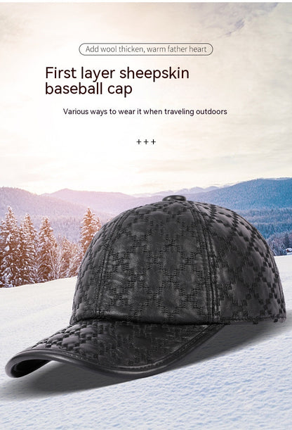 Full-grain Sheepskin Korean Style Plaid Hat Men