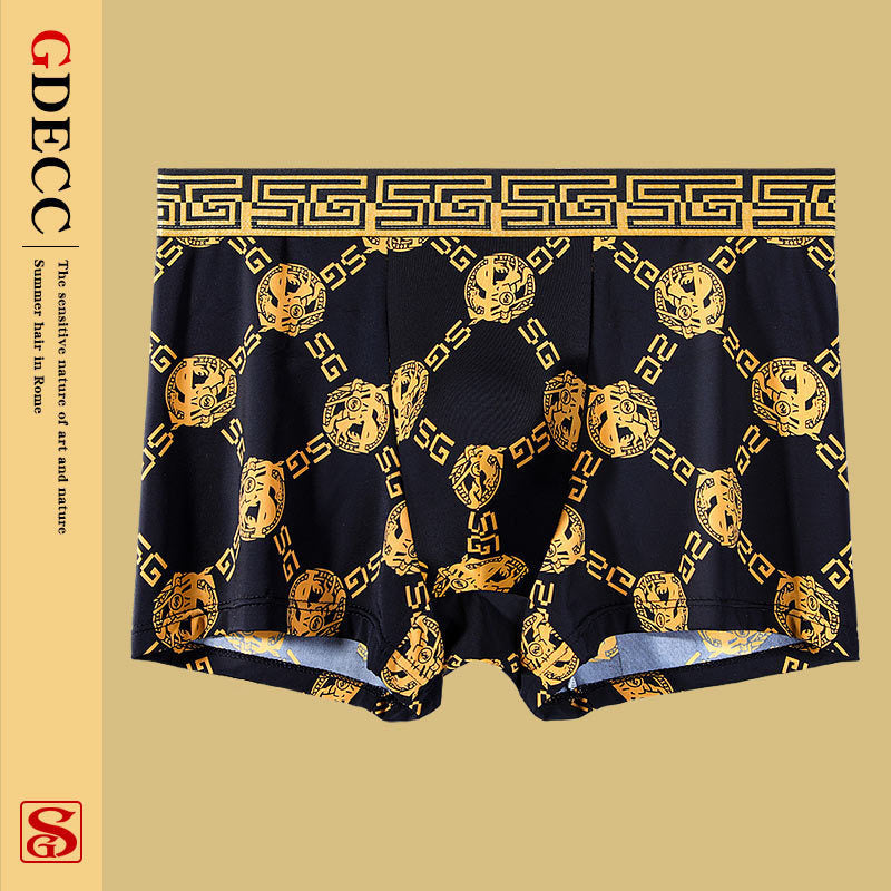 Summer Men's Ice Silk Retro Printed Antibacterial Shorts