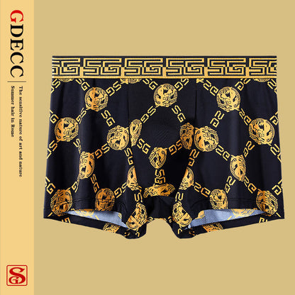 Summer Men's Ice Silk Retro Printed Antibacterial Shorts