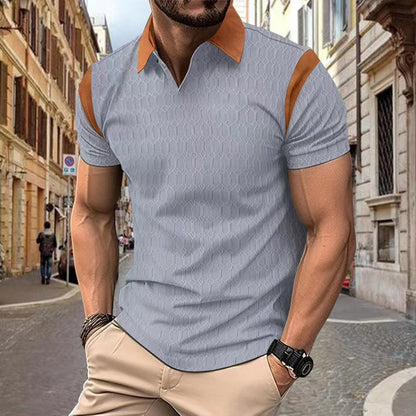 Men's Waffle Jacquard Solid Color Polo Shirt