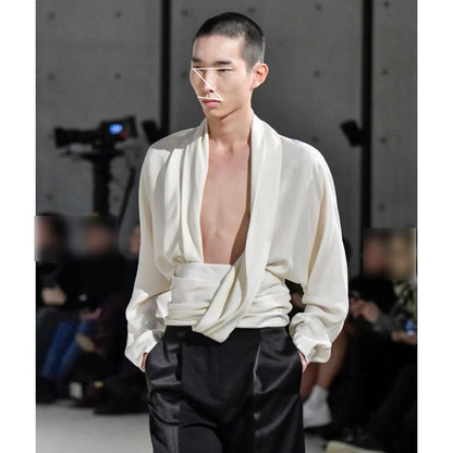 French Drape Pleated Long Sleeve Shirt