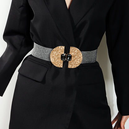 Women's Glittering Pearls Elastic Waist Belt