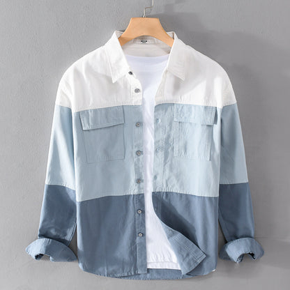 Cotton Long Sleeve Stitching Casual Men's Shirt