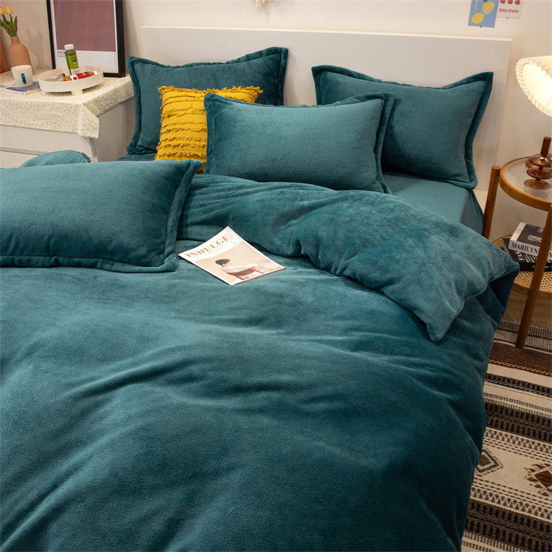 Four-piece Double-sided Fleece Duvet Cover Yellow