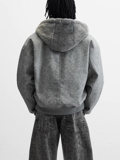 Men's Double-sided Faux Leather Hooded Bomber Jacket