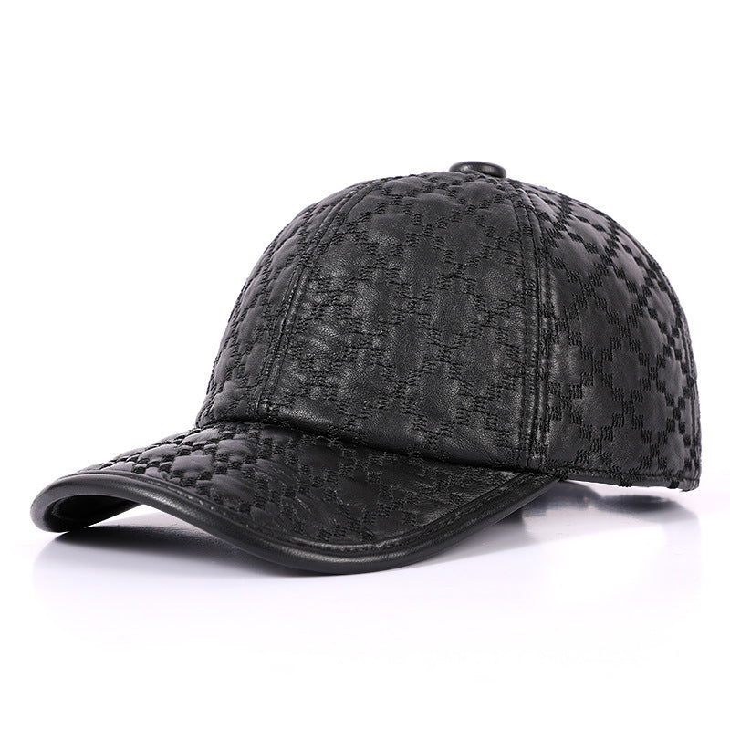 Full-grain Sheepskin Korean Style Plaid Hat Men