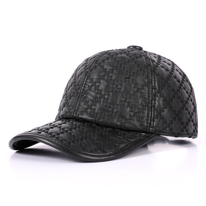 Full-grain Sheepskin Korean Style Plaid Hat Men