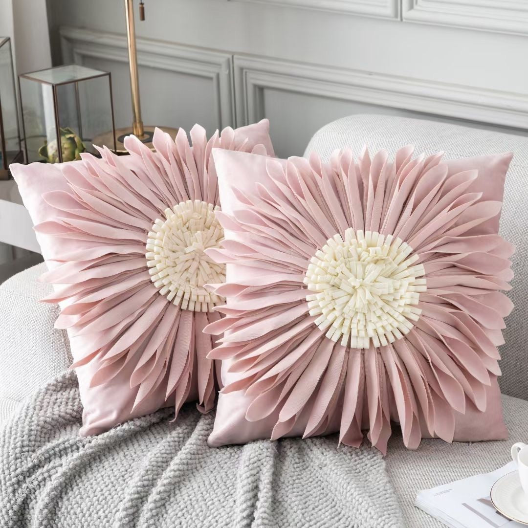 Modern White Velvet Chrysanthemum Pillow