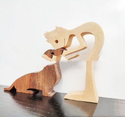 DIY Wooden Dog Figurine Sculpture Home Decor