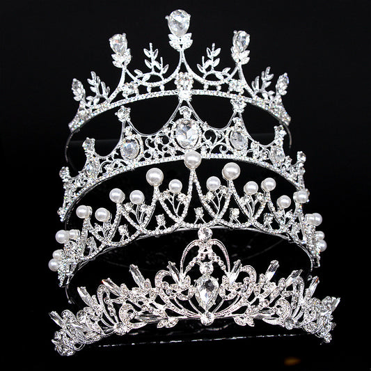 Vintage Pearl Rhinestone Crown Headband for Women - Alloy Hair Accessory Available in 7 Colors