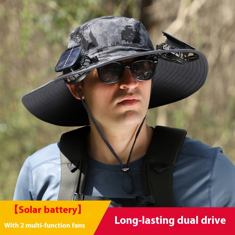 Removable Solar Recharge Fan Embedded Big Brim Hat