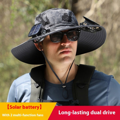 Removable Solar Recharge Fan Embedded Big Brim Hat