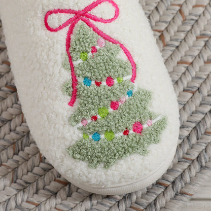 Fashion Bowknot Christmas Tree Cotton Slippers