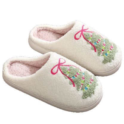 Fashion Bowknot Christmas Tree Cotton Slippers