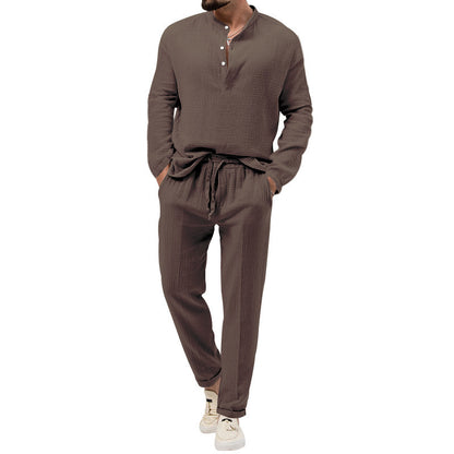 Solid Color Casual T-shirt Long Sleeve Shirt Trousers Set