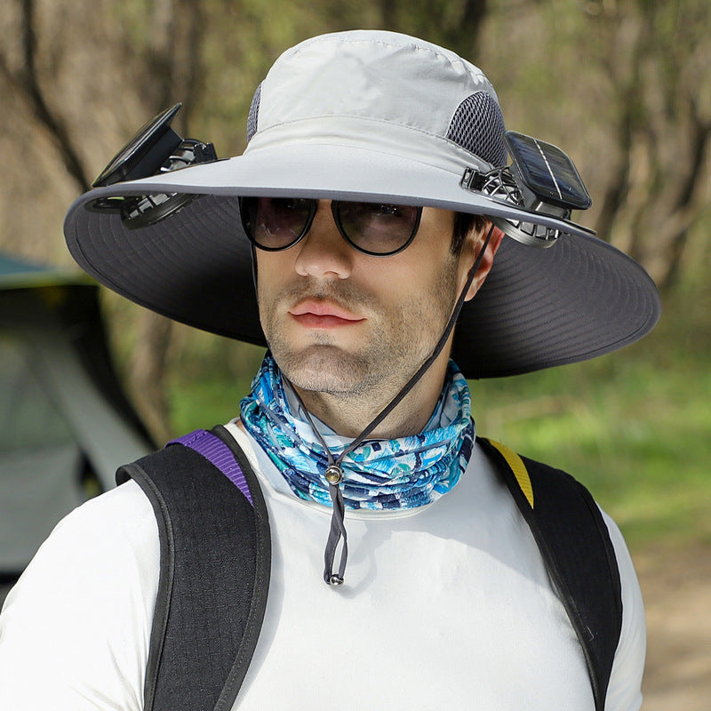 Removable Solar Recharge Fan Embedded Big Brim Hat