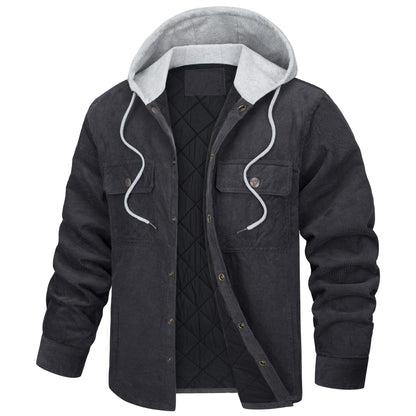 Corduroy Hooded Long Sleeve Cotton