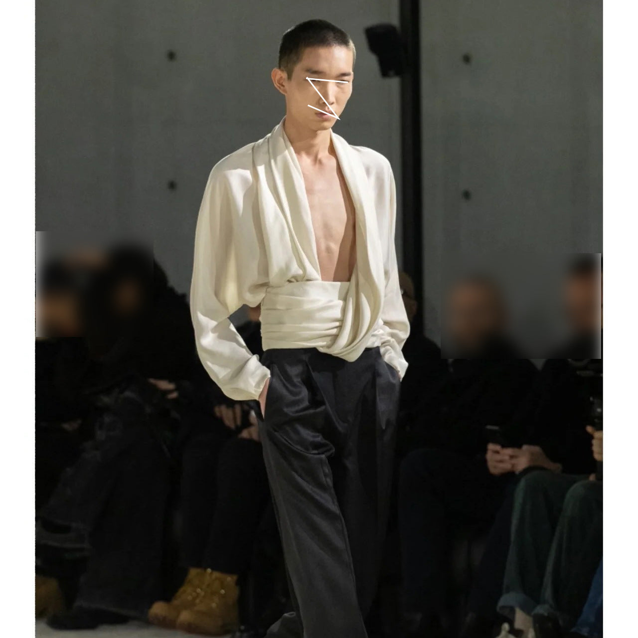 French Drape Pleated Long Sleeve Shirt