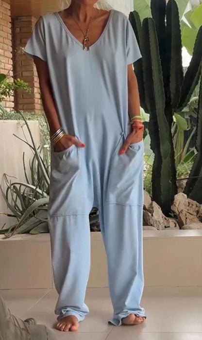 Oversized V-neck Pocket Jumpsuit