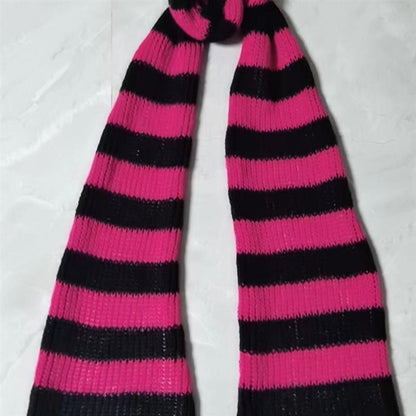 Yabi Style Punk Y2G Black Red Striped Extra Long Wool Scarf