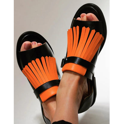 Summer Casual Flat Heel Tassel 40-43 Large Size Round Toe Beach Sandals For Women