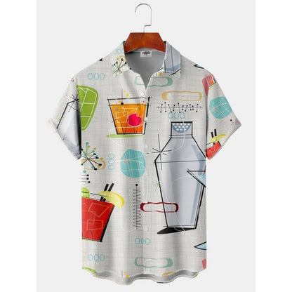 Men's 3D Digital Print Mixed Color Stripe Loose Shirt