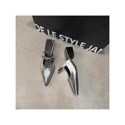 New Spring And Summer Metal Buckle French Style Slip-on Closed Toe Half Slippers For Women