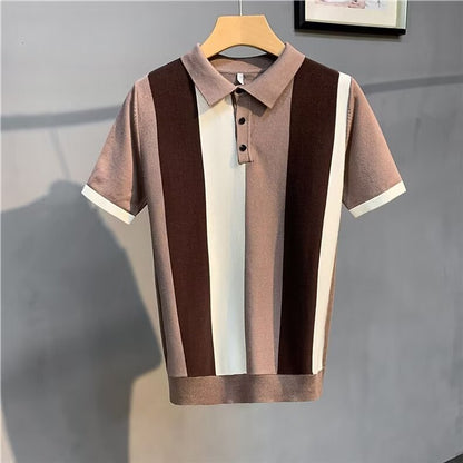 Short Sleeve Men's Vintage Stripe Zipper Shirt