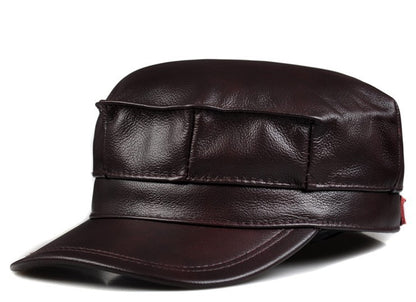 Autumn Winter Men's Genuine Leather Octagonal Cap