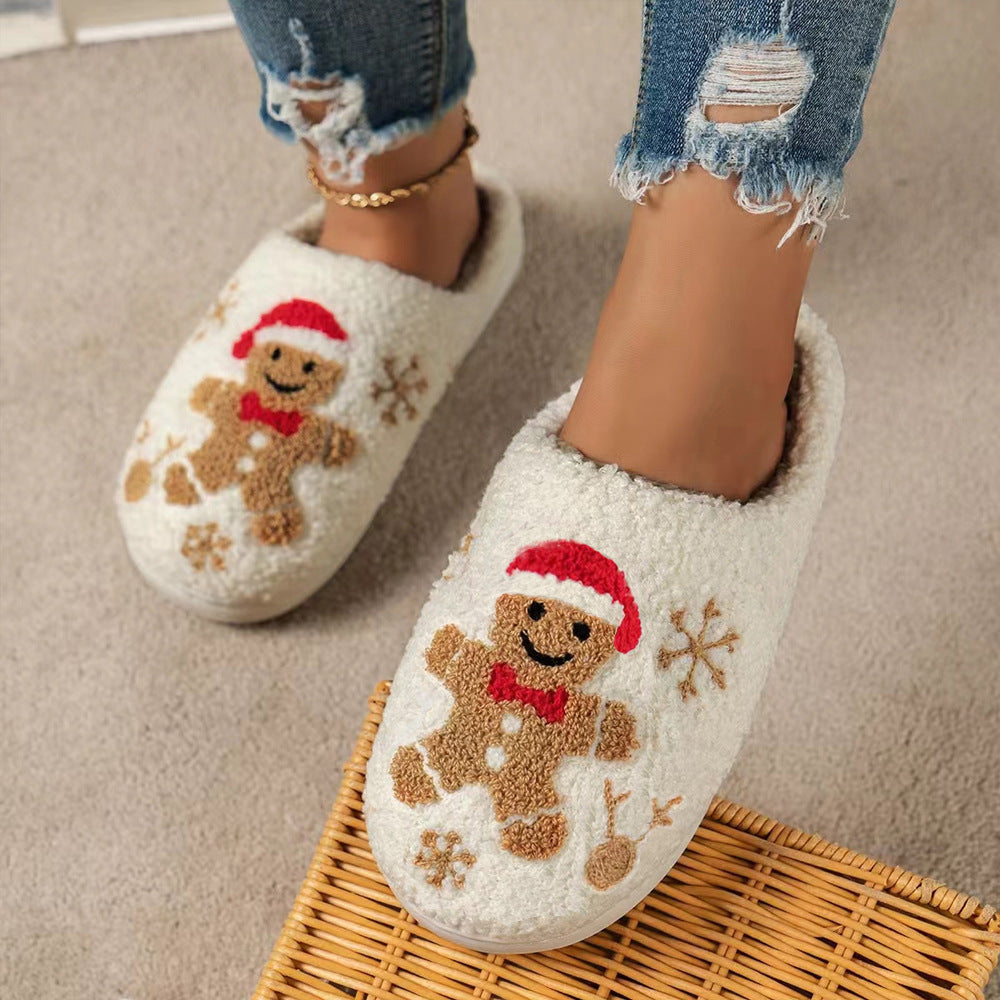 Christmas Snowflake Gingerbread Fuzzy Slippers