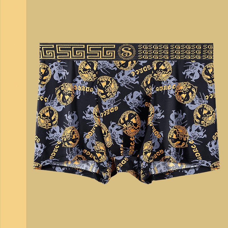 Summer Men's Ice Silk Retro Printed Antibacterial Shorts
