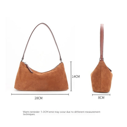 Retro Matte Top-grain Leather Niche Suede Shoulder Bag
