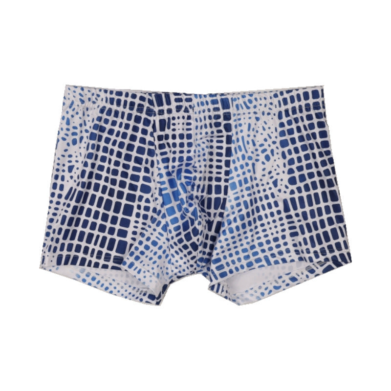 Ice Silk Men's Summer Mid Waist Printed Boxers
