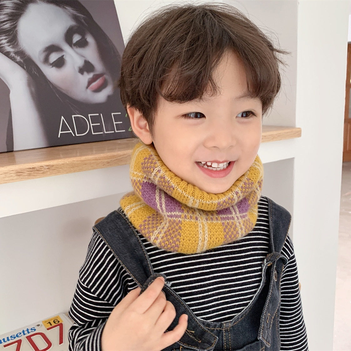 Warm All-matching Plaid Knitted Children's Scarf