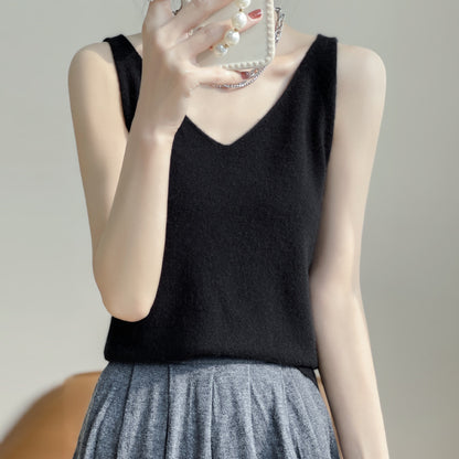 Women's Sleeveless V-neck Solid Color Cashmere Vest