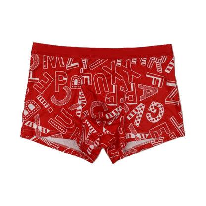 Ice Silk Men's Summer Mid Waist Printed Boxers