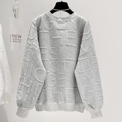 Men's and Women's 3D Letter Loose Long Sleeve Top