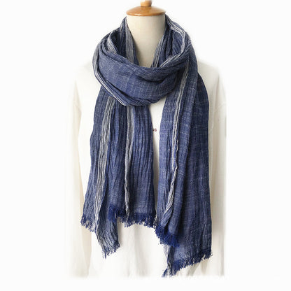Japanese Korean Striped Solid Color Cotton And Linen Scarf