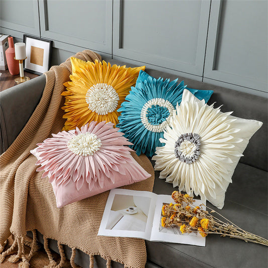 Modern White Velvet Chrysanthemum Pillow