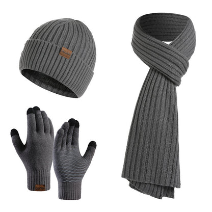 Winter Solid Color Knitted Scarf Hat Gloves Set