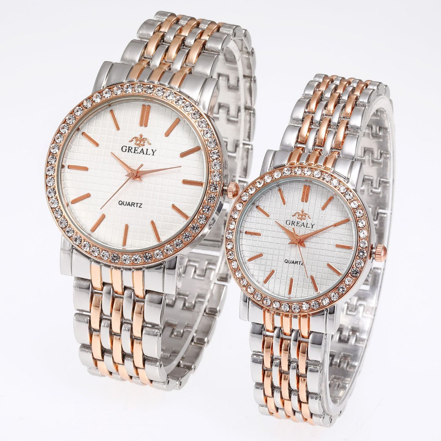 Simple Casual Quartz Watch with Steel Strap and Diamond Detailing