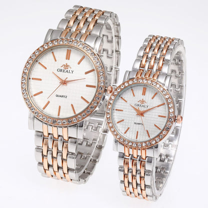 Simple Casual Quartz Watch with Steel Strap and Diamond Detailing