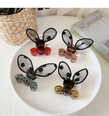 Polka Dot Rabbit Ears Hairpin with Pearls