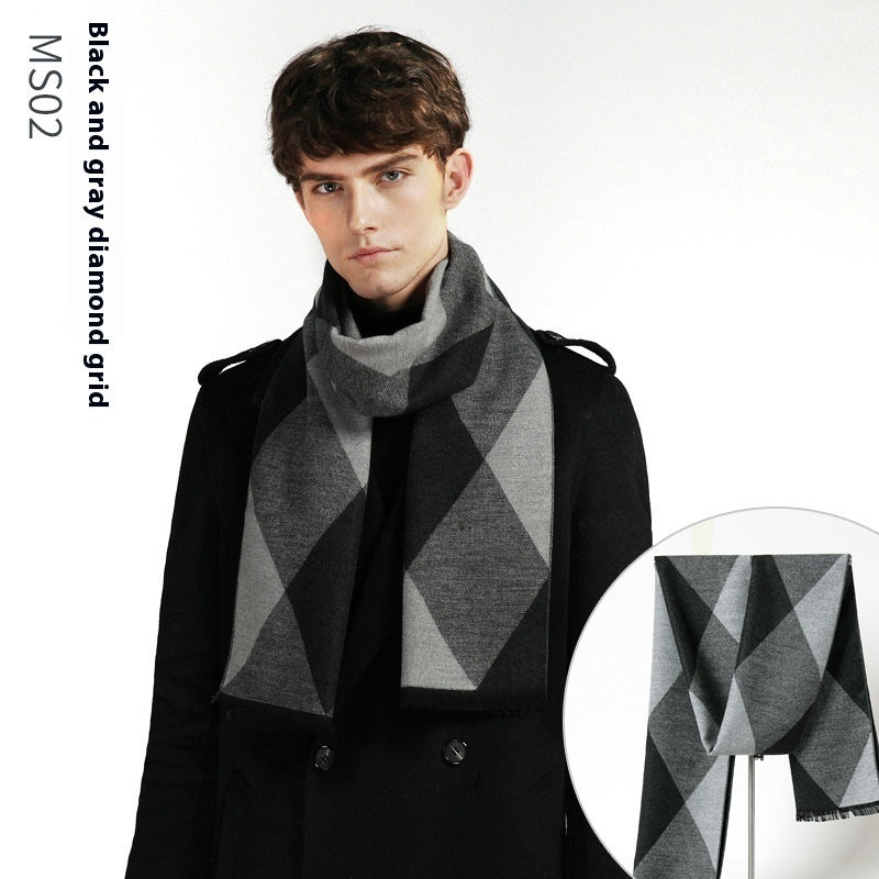 Simple Plaid Artificial Cashmere Warm Scarf