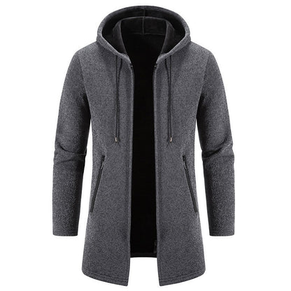 Autumn And Winter Fleece-lined Thickening Trendy Solid Color Men's Cardigan