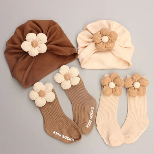 Spring Autumn Baby Beanie Cap Socks Set